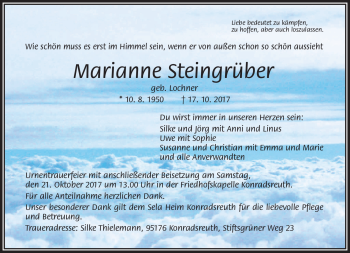 Traueranzeige von Marianne Steingrüber von Frankenpost