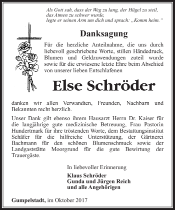 Traueranzeige von Else Schröder von Südthüringer Presse