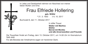 Traueranzeige von Elfriede Hollering von Frankenpost