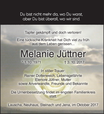 Traueranzeige von Melanie Jüttner von Südthüringer Presse