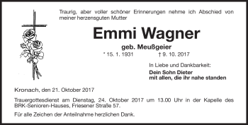 Traueranzeige von Emmi Wagner von Neue Presse Coburg