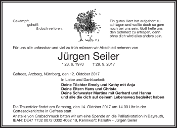 Traueranzeige von Jürgen Seiler von Frankenpost