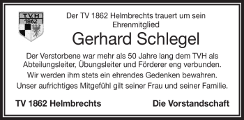 Traueranzeige von Gerhard Schlegel von Frankenpost