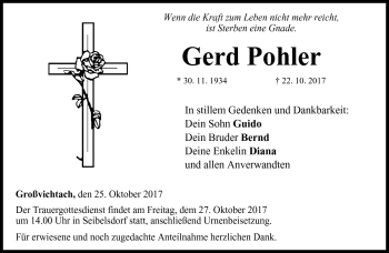 Traueranzeige von Gerd Pohler von Neue Presse Coburg