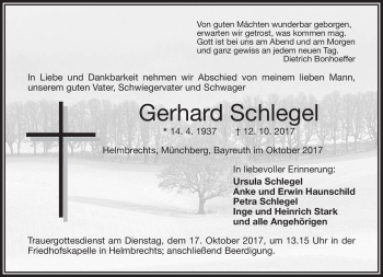 Traueranzeige von Gerhard Schlegel von Frankenpost