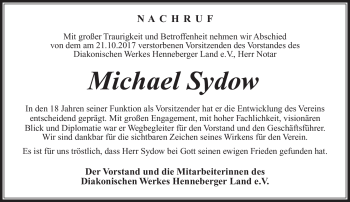 Traueranzeige von Michael Sydow von Südthüringer Presse