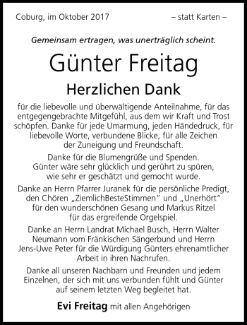 Traueranzeige von Günter Freitag von Neue Presse Coburg