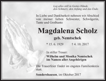 Traueranzeige von Magdalena Scholz von Südthüringer Presse