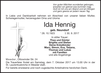 Traueranzeige von Ida Hennig von Neue Presse Coburg