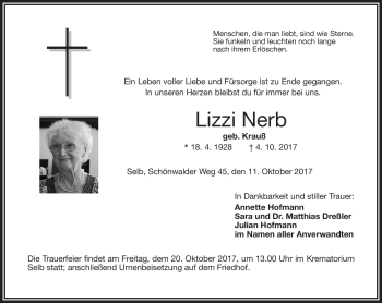 Traueranzeige von Lizzi Nerb von Frankenpost