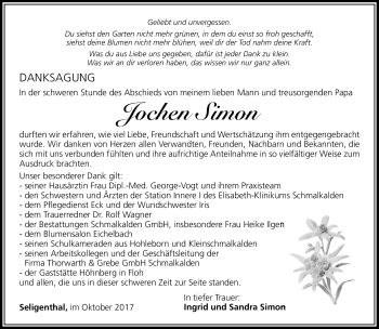 Traueranzeige von Jochen Simon von Südthüringer Presse