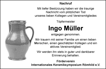 Traueranzeige von Ingo Müller von Südthüringer Presse