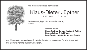 Traueranzeige von Klaus-Dieter Jüptner von Frankenpost