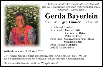 Traueranzeige von Gerda Bayerlein von Neue Presse Coburg