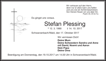 Traueranzeige von Stefan Plessing von Frankenpost