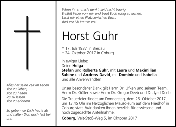 Traueranzeige von Horst Guhr von Neue Presse Coburg