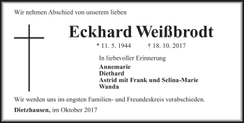 Traueranzeige von Eckhard Weißbrodt von Südthüringer Presse