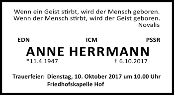 Traueranzeige von Anne Herrmann von Frankenpost