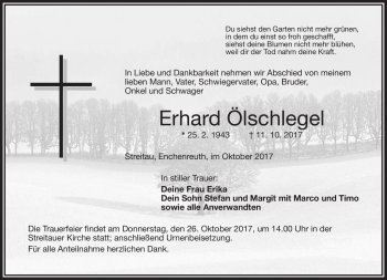 Traueranzeige von Erhard Ölschlegel von Frankenpost