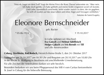 Traueranzeige von Eleonore Bernschneider von Neue Presse Coburg