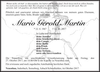 Traueranzeige von Mario Gerold Martin von Südthüringer Presse