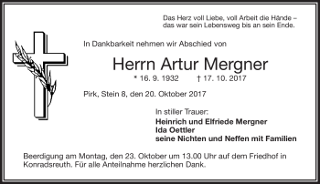 Traueranzeige von Artur Mergner von Frankenpost