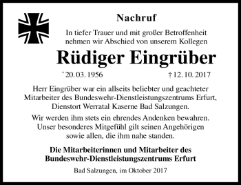 Traueranzeige von Rüdiger Eingrüber von Südthüringer Presse