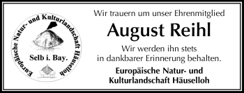 Traueranzeige von August Reihl von Frankenpost