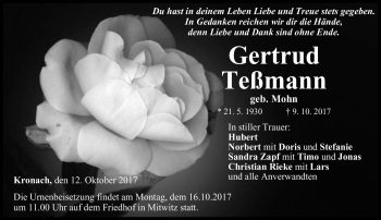 Traueranzeige von Gertrud Teßmann von Neue Presse Coburg