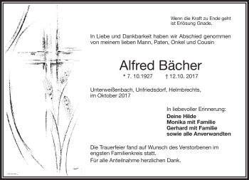 Traueranzeige von Alfred Bächer von Frankenpost