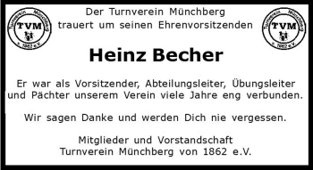 Traueranzeige von Heinz Becher von Frankenpost