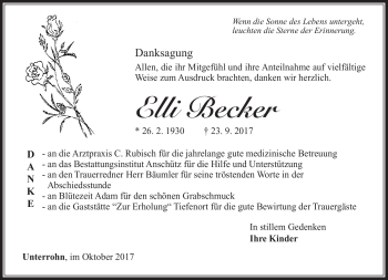 Traueranzeige von Elli Becker von Südthüringer Presse
