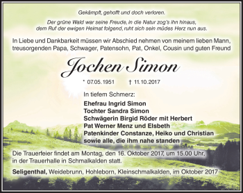 Traueranzeige von Jochen Simon von Südthüringer Presse