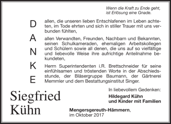 Traueranzeige von Siegfried Kühn von Südthüringer Presse