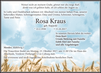 Traueranzeige von Rosa Kraus von Neue Presse Coburg