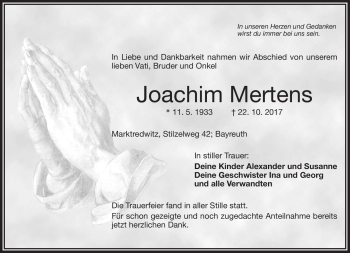 Traueranzeige von Joachim Mertens von Frankenpost