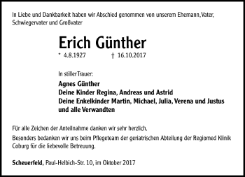 Traueranzeige von Erich Günther von Neue Presse Coburg