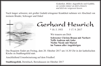 Traueranzeige von Gerhard Heurich von Südthüringer Presse