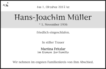 Traueranzeige von Hans-Joachim Müller von Südthüringer Presse