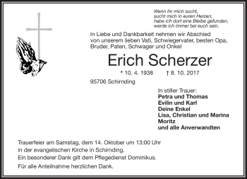 Traueranzeige von Erich Scherzer von Frankenpost