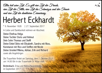 Traueranzeige von Herbert Eckhardt von Südthüringer Presse
