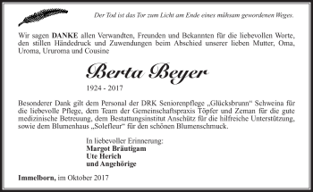 Traueranzeige von Berta Beyer von Südthüringer Presse