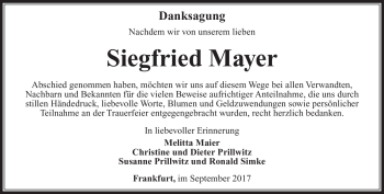 Traueranzeige von Siegfried Mayer von Südthüringer Presse