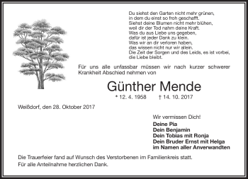 Traueranzeige von Günther Mende von Frankenpost
