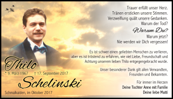 Traueranzeige von Thilo Schelinski von Südthüringer Presse
