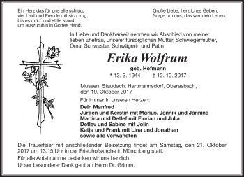 Traueranzeige von Erika Wolfrum von Frankenpost
