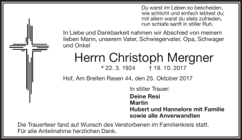 Traueranzeige von Christoph Mergner von Frankenpost