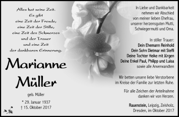 Traueranzeige von Marianne Müller von Südthüringer Presse