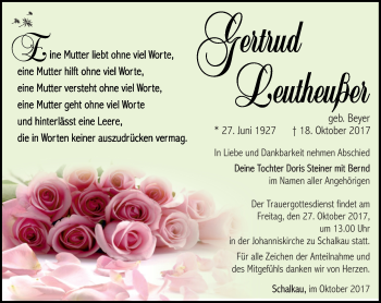 Traueranzeige von Gertrud Leutheußer von Südthüringer Presse