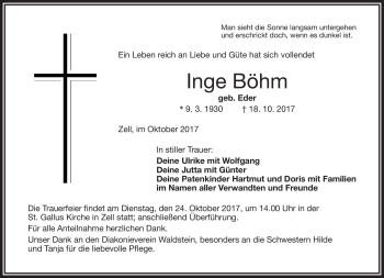 Traueranzeige von Inge Böhm von Frankenpost